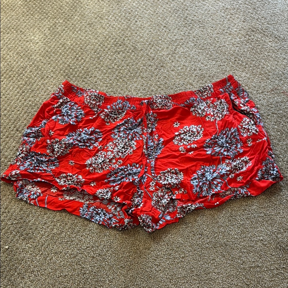 a.n.a Red and Blue Athletic Shorts with Floral Pattern